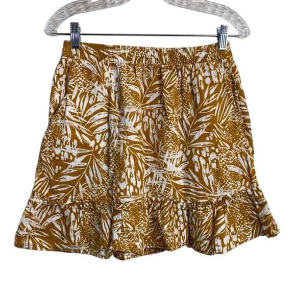 Christian Siriano New York Dresses & Skirts - Christian Siriano Linen Womens Skirt size L Boho vacation Floral cream mustard